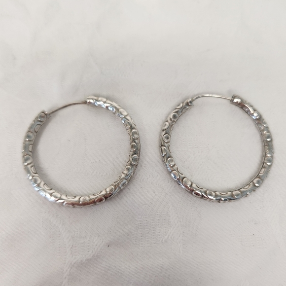 Silver Polkadot Hoop Earrings - Picture 1 of 11
